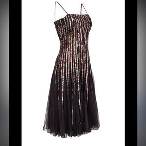 Cache vintage 90’s midi cocktail dress brown sexy back zip US 6